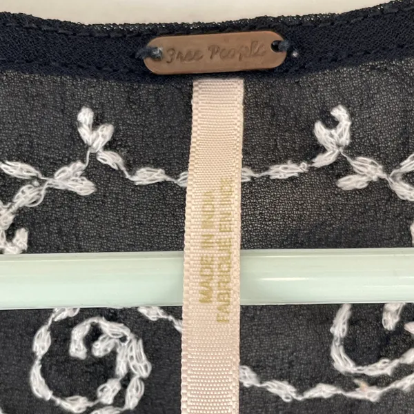 Free People Pennies Squel Navy Sheer Embroidered Top Size Small - Image 8