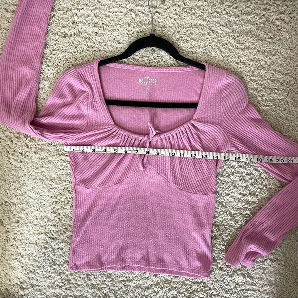 Hollister Pink Long Sleeve Tie Front Blouse - Image 4
