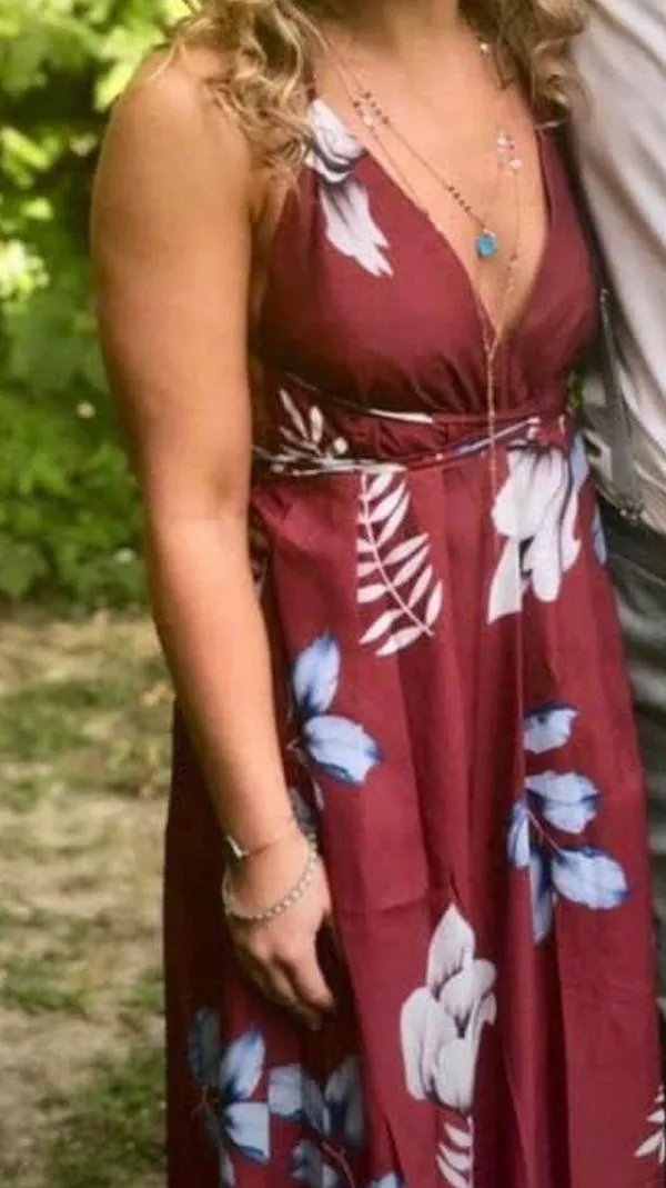 Floral red & blue Halter slit maxi dress - Image 2