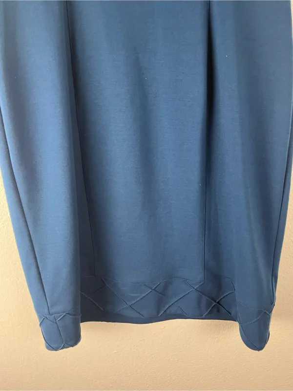 CACHE Blue Short Sleeves Cowl Neck Pintuck Pleats Dress Size 12 Office Career - Image 9