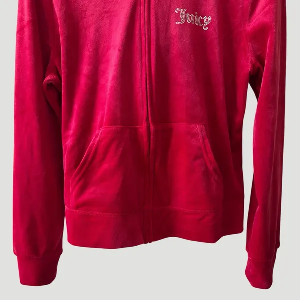 Juicy Couture Velvet Track Hoodie Jacket Pink Velour Full Zip Y2K Women’s Sz M - Image 4