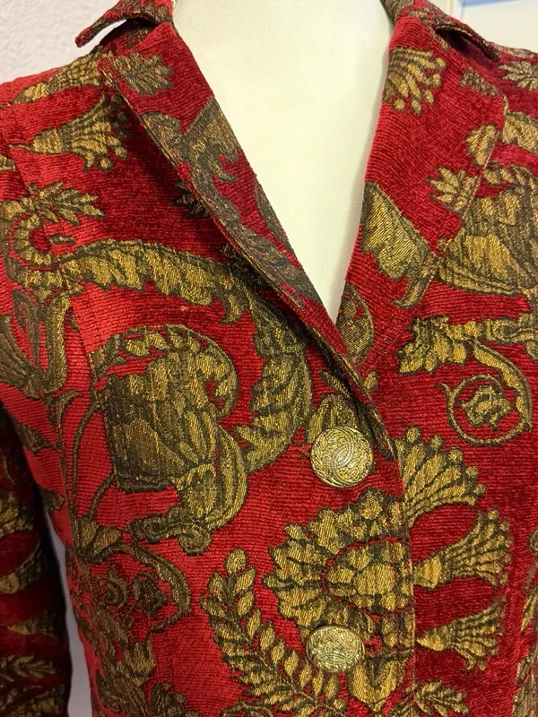 Women's Red and Gold Brocade Blazer - Tailored Floral Jacket - Image 2