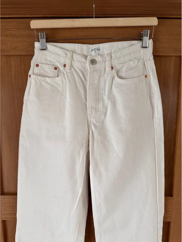 Parke Wide Leg Relaxed Jeans Raw Hem Button Fly White Wash Women’s size 25 - Image 4