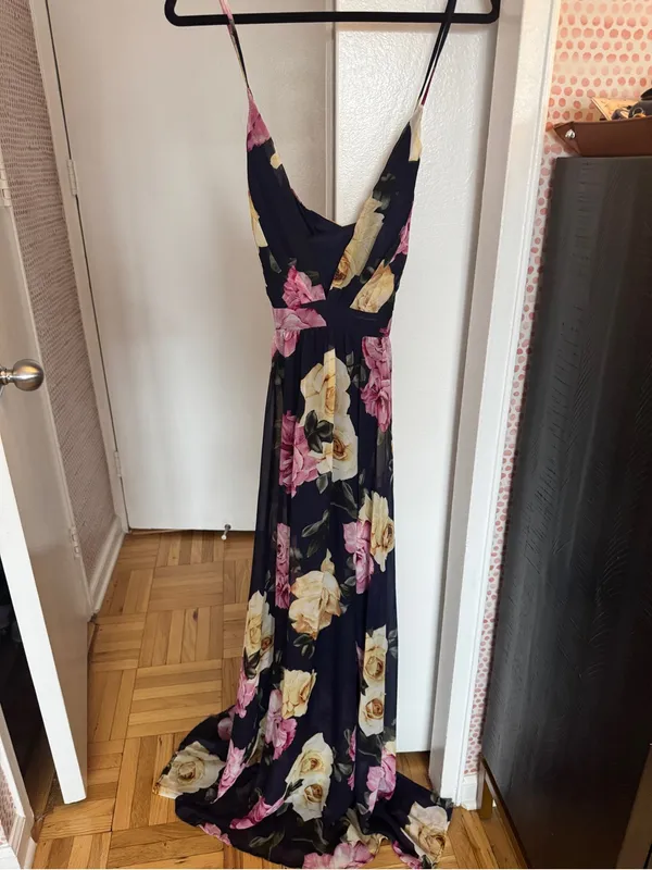 Windsor Malie formal maxi dress chiffon plunging v-neckline wedding guest Medium - Image 2