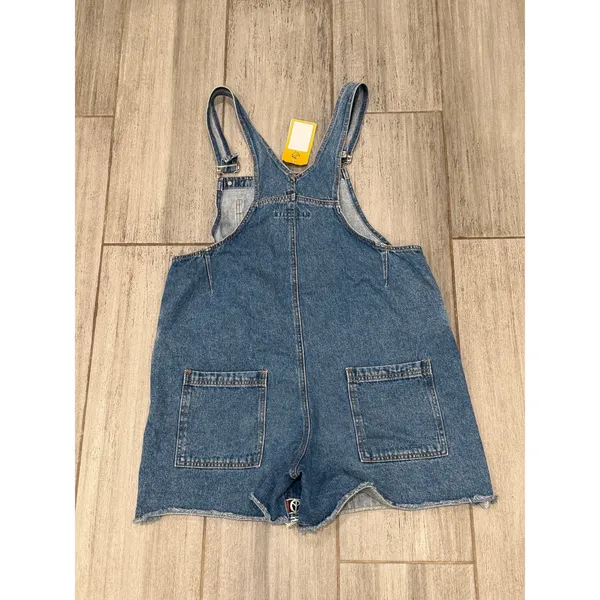 Santa Barbara Denim Shortalls Womens Large Blue Peace Symbol Streetwear Y2K - Image 3