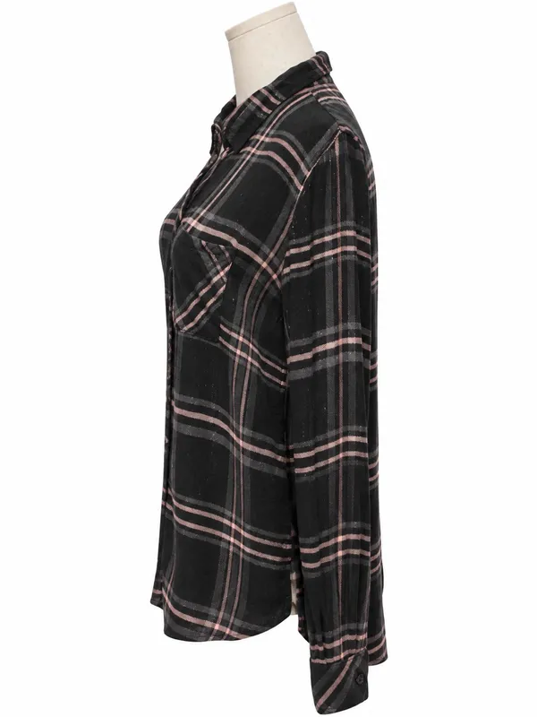 Rails Hunter Shirt M Onyx Slate Blush Plaid Metallic Shimmer Button Down - Image 2