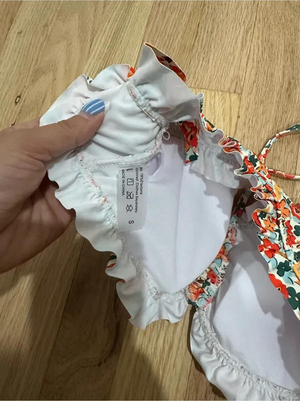 Aerie Shein Orange Multi Floral Ruffle Bikini Set - Image 5