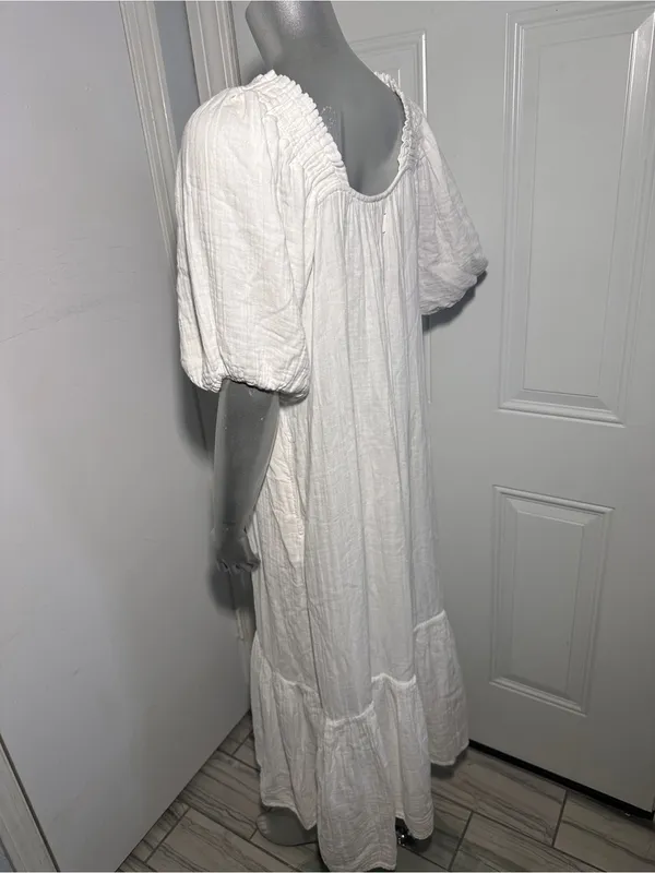 XiRENA Sofia Cotton Gauze Midi Dress White Size S Small Boho Puff Sleeve Ruffle - Image 7