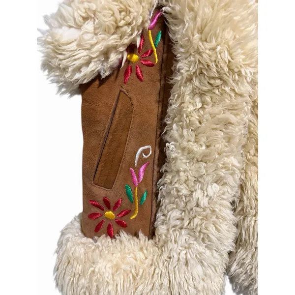 Handmade Vintage Mongolian‎ Fur Boho Suede Floral Embroidered Vest - Image 7