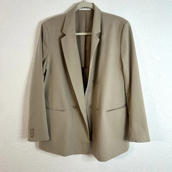 Uniqlo Wide Leg Double Breasted Suit Set Womens Size Large Tan EUC - Image 6