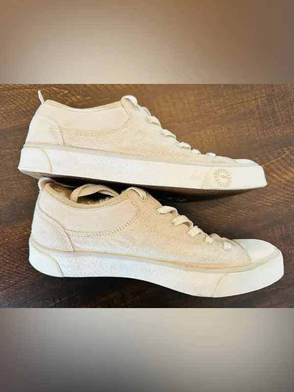 UGG Evera Cream Color Canvas Sheepskin Lined Sneakers Womens Size 6.5 Shoes - Image 3