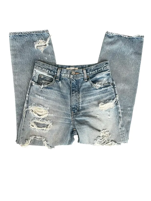Moussy Women’s High Waisted Straight Leg Distressed Light Wash Jeans Size 26 - Image 2