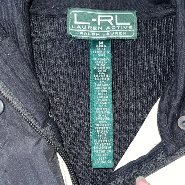 L-RL‎ Ralph Lauren Active Womens Quilted Front Zip Up Jacket Black Cream Medium - Image 3