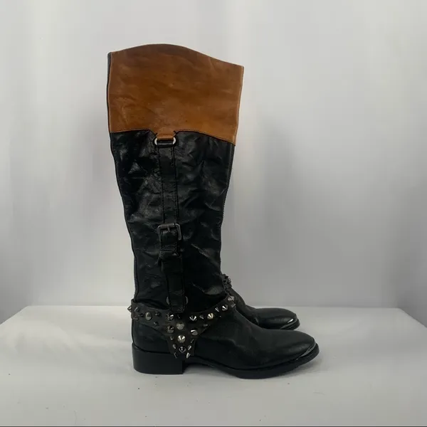 Sam‎ Edelman Park Knee High Leather Boots in Black Saddle Size 6.5 - Image 4