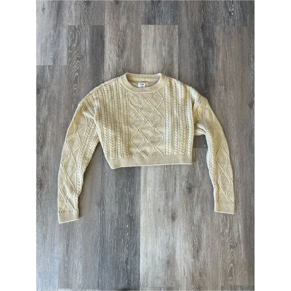 Cotton On Cream Cable Knit Cropped Sweater Fisherman Pullover Womens Size Medium - Image 3