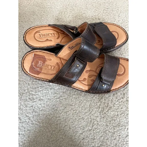 Born Sandals Sz 8M Salima Brown Leather Chunky Cushioned Summer Vacation Cruise - Image 2