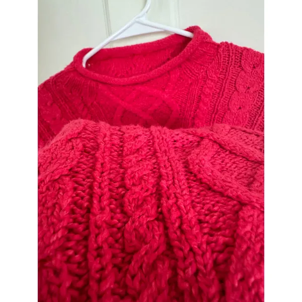 J.Crew hot pink roll neck cable knit sweater size medium - Image 4