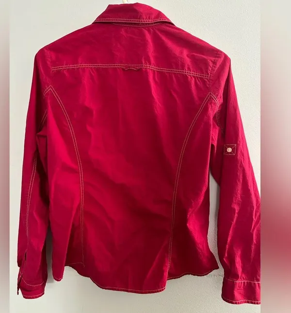 Tommy Hilfiger Top Button Down Long Sleeve Chest Pockets Red Medium - Image 5
