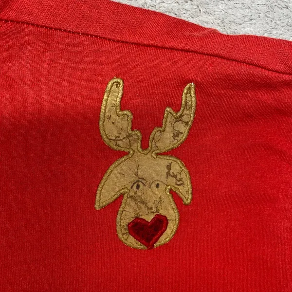 Vintage Fruit of the Loom Shirt‎ XL Red Christmas Santa Reindeer Applique USA - Image 9