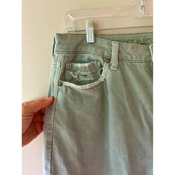 American Eagle Sz 14 Sage Green Womens Ripped High Rise Straight Mom Jeans - Image 3