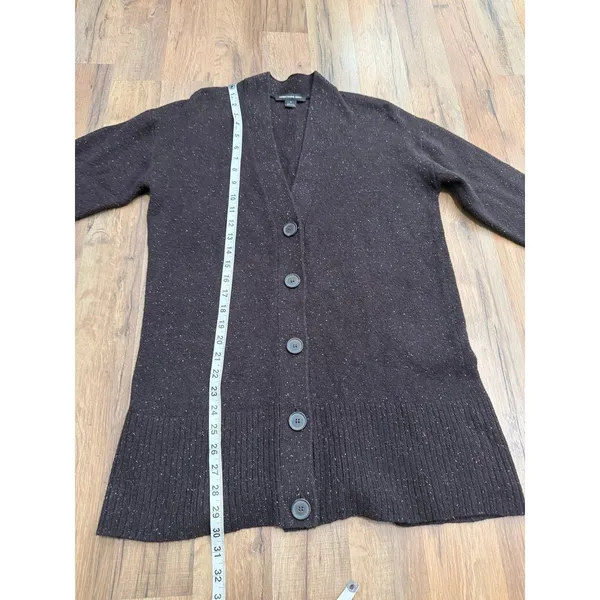 Something Navy Women's M Long Cardigan Brown Multicolor Speckled Button Front - Image 6