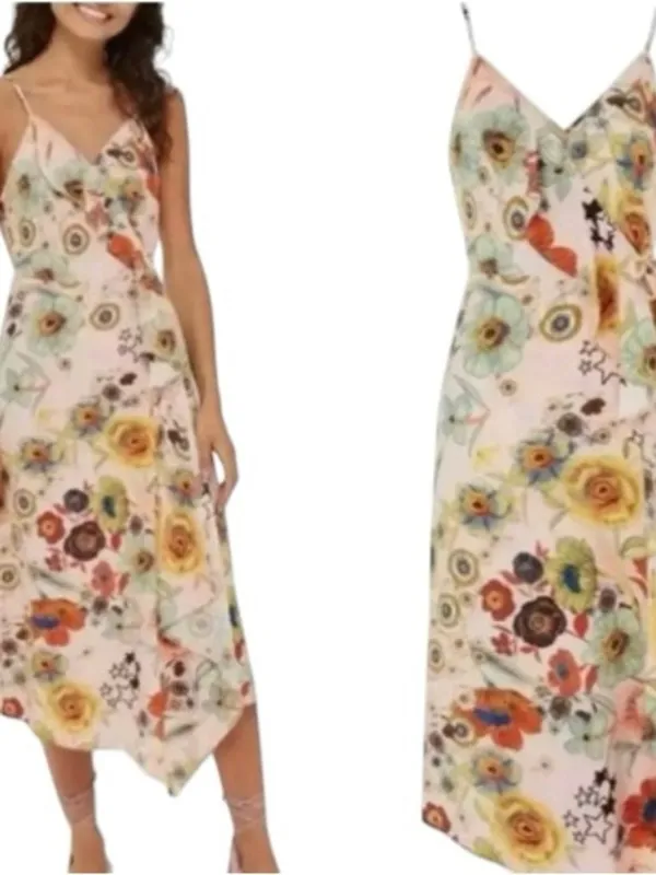 Topshop Star Power Ruffle Wrap Slip Dress pink midi dress floral wedding guest - Image 2