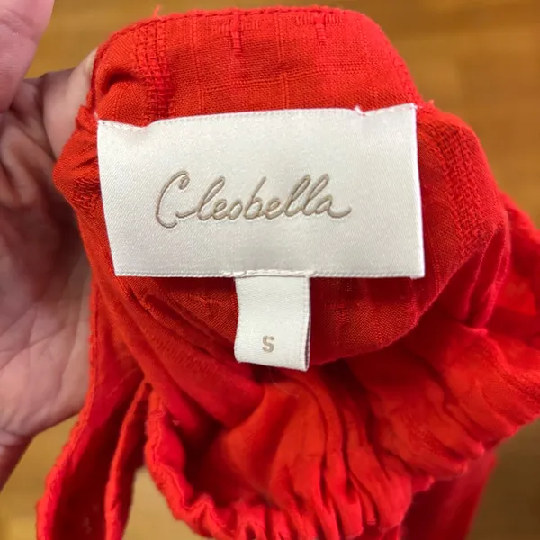 Cleobella Rylan Red Organic Cotton Coastal Preppy Tie Neck Button Up Blouse S - Image 7
