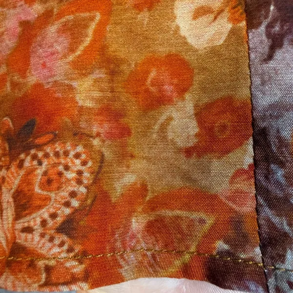 Desigual Womens-XL Paisley Ruffle Tie Neck Long Sleeve Blouse Orange Brown Boho - Image 11