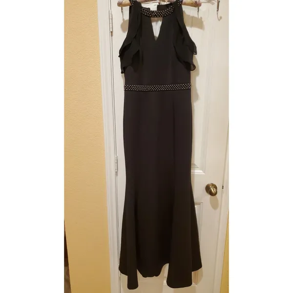Sexy SLNY Black Mermaid Evening Dresses Cold Shoulder Sz 8 Prom Party Dresses - Image 2