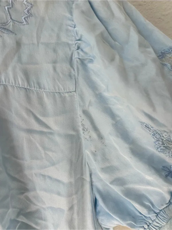By Anthropologie Embroidered V-Neck Peplum Blouse Top in Nantucket Breeze Blue - Image 7