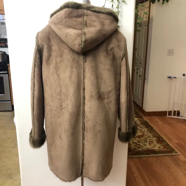 Dennis Basso Coat Reversible Faux Suede Fur Mink Brown Hooded - Image 4