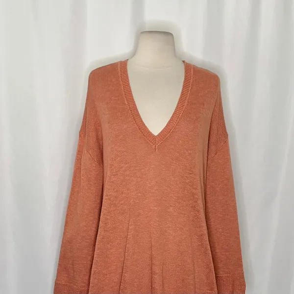 FREE PEOPLE Free-est V Neck Pullover Sweater Orange Knitwear Boho Bohemian Small - Image 3