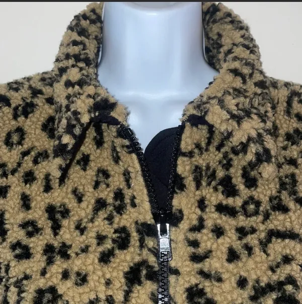 Leopard Print Teddy Jacket Brown And Black XS - Image 5
