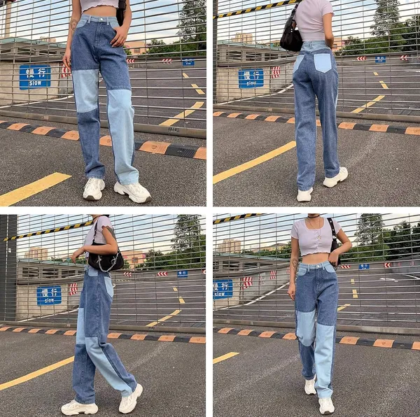 High Waisted Patchwork Jeans Size L - Image 2