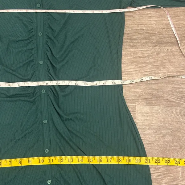 Abercrombie & Fitch Emerald Green Ribbed Ruched Long Sleeve Mini Shirt Dress XL - Image 8