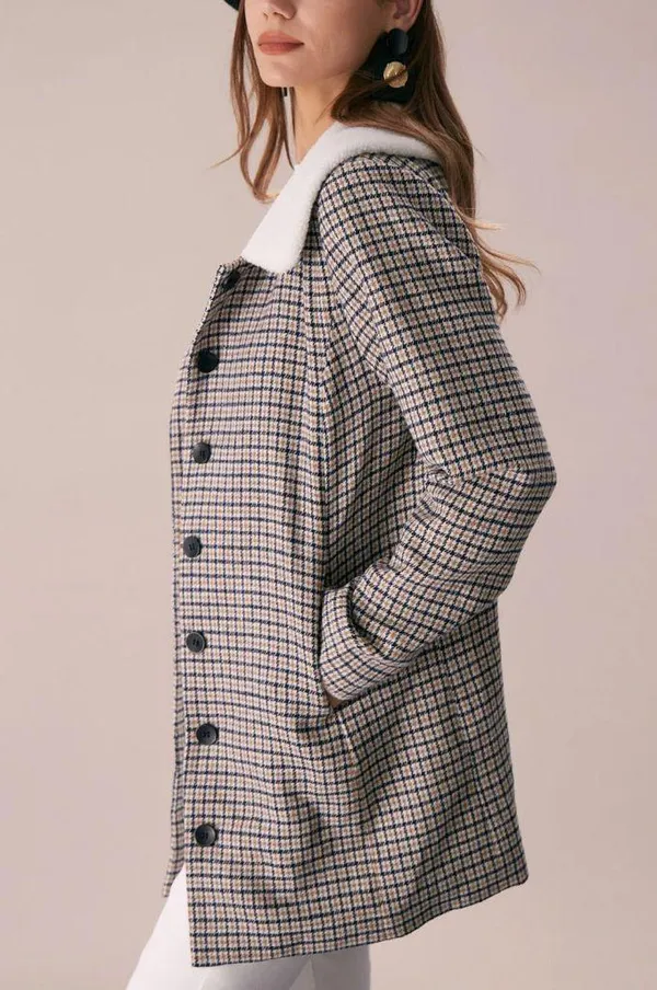 Rihoas Khaki Lapel Single Breasted Plaid Blazer - Image 3