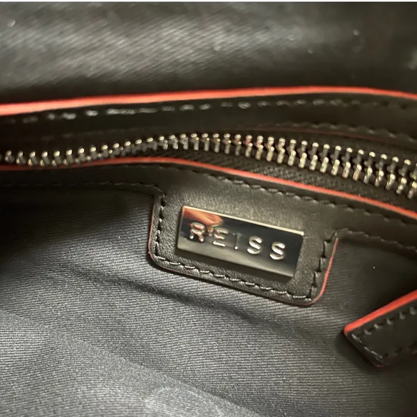 Reiss Arleta Black Leather Envelope Clutch With Pink Trim‎ and Silver Clasp - Image 4