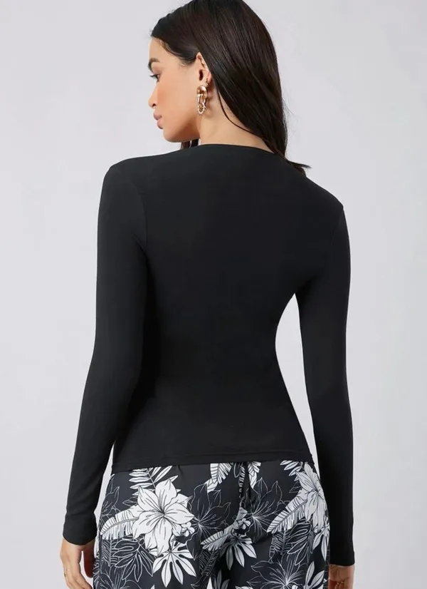 SheIn Black Square-Neck Long Sleeve Top - Image 2