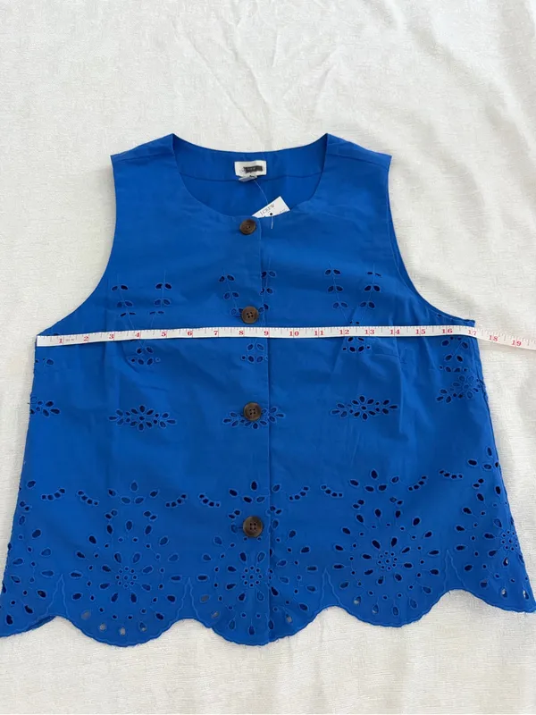 J.Crew Blue Eyelet Cotton Button Front Top XS NWT - Image 7