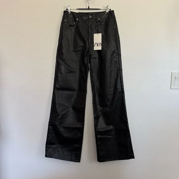 NWT Zara Faux Leather Wide Straight Leg Pants in Black 2 - Image 2