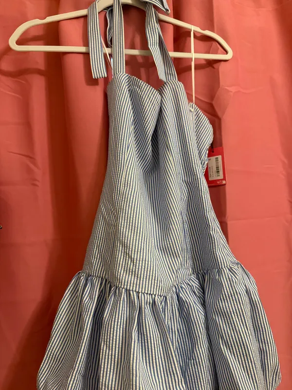 Edikted striped halter dress blue and white - Image 3