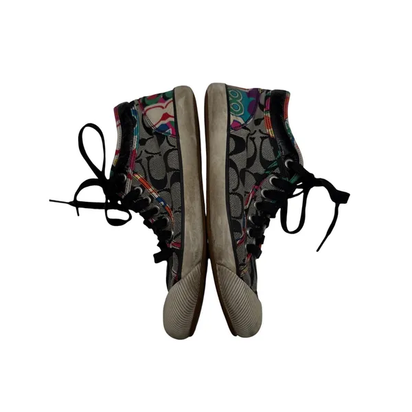 Coach Zoe Poppy Signature High‎ Top Sneakers 7B Black Gray Multi Monogram Y2K - Image 8