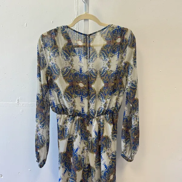 Twelfth Street by Cynthia Vincent Boho Floral Paisley Wrap Maxi Dress Blue Beige - Image 7