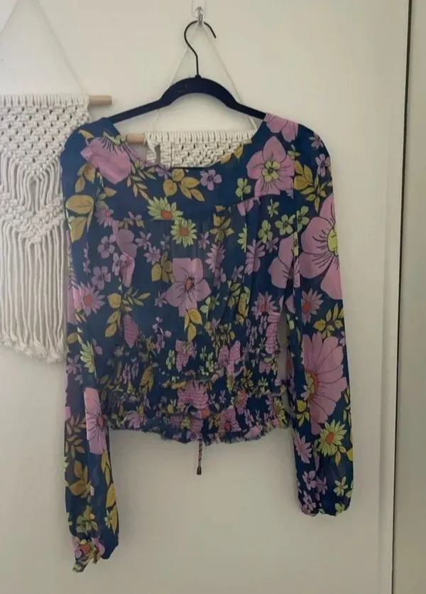 Free People Balconette Floral Smocked Peasant Top NWT Boho Long Sleeves - Image 3