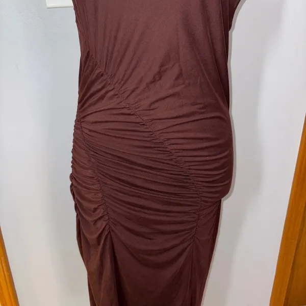 Anthropologie Ruched Mock Neck Knit Dress‎ Cocoa Plum Fitted Sleeveless Bodycon - Image 5