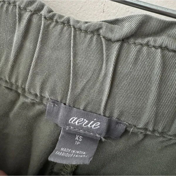 Aerie High Waist Pull On Elastic Waist Shorts Army Green Front Tie Detail‎ - Image 6