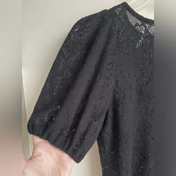Free People Size Small Black Lace Sweater Dress‎ Puff Sleeve Excellent Condition - Image 7