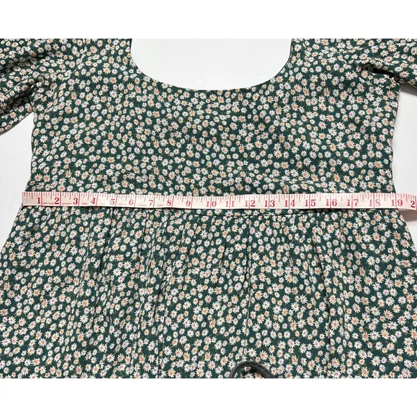 American Eagle Green Floral Babydoll Dress XL Scoop Back Tie Tassels - Image 6