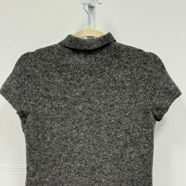 Elie Tahari Grey Marled Knit Mock Neck Short Sleeve Sweater Minimalist‎ Small - Image 4