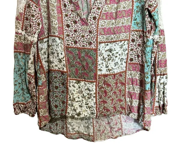 UMGEE Top Womens Medium Multicolor Patchwork Boho Print Blouse Ladies - Image 4